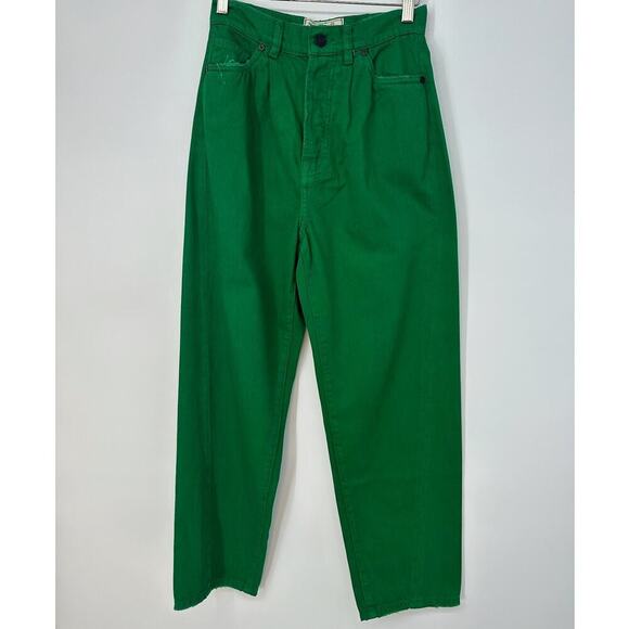 Free People x Sandrine Rose High Waisted Wide Leg Jeans Green - Picture 2 of 5